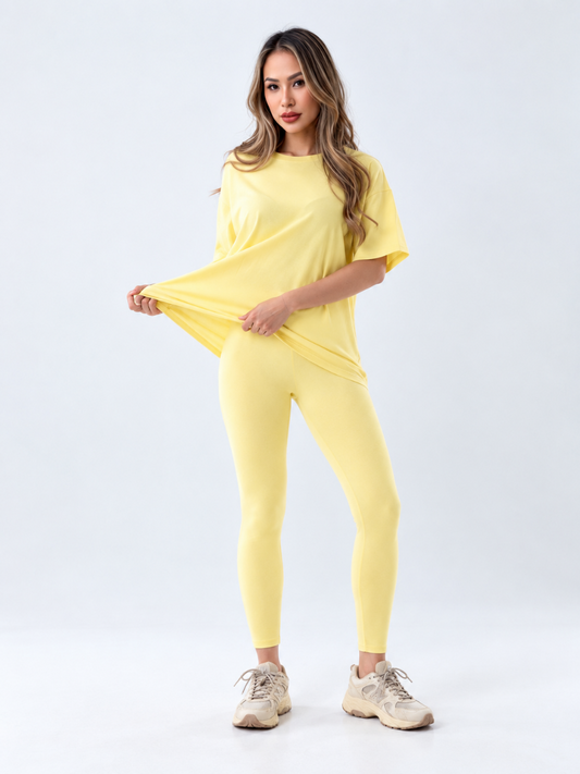 2-Piece Pima Cotton Hip Length Tee & FeatherFit Leggings Set with Side Pockets