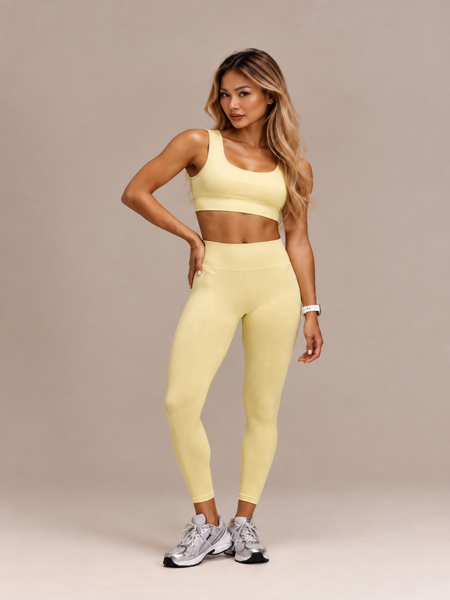 Ultrafine Soft Seamless Square Neckline Ribbed Underbust Bra & Scrunch Butt Lifting Leggings Set