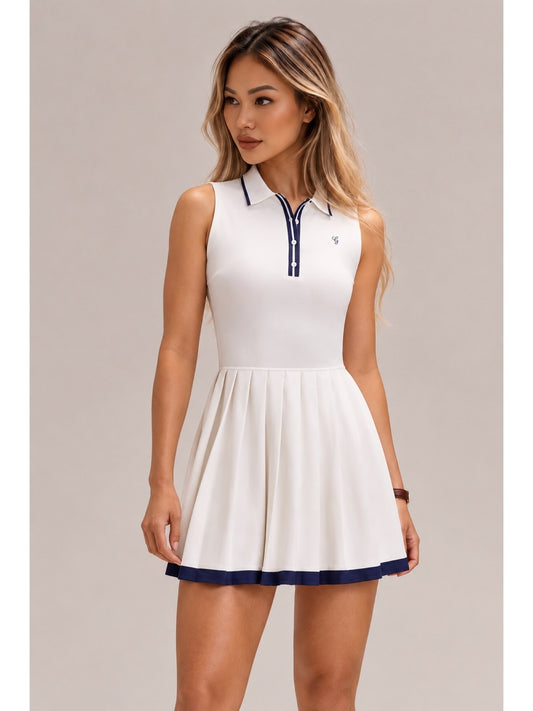 CourtPleat Lightweight UPF50 Polo Collar Half Placket Pleated Golf Dress with Separate Shorts Tennis