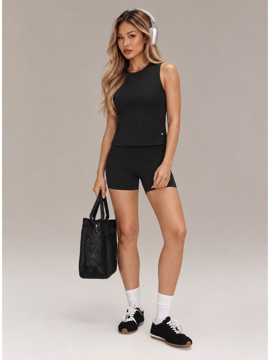 Pima Cotton Stay Connected Cropped Tank Top & FeatherFit High-Waist Tummy Control Buttery-Soft Biker-Shorts