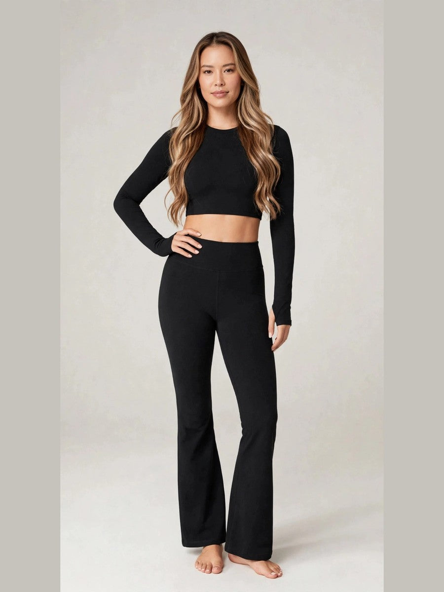 2-Piece Long-Sleeve Tee & Flare Leggings Set with Thumbholes