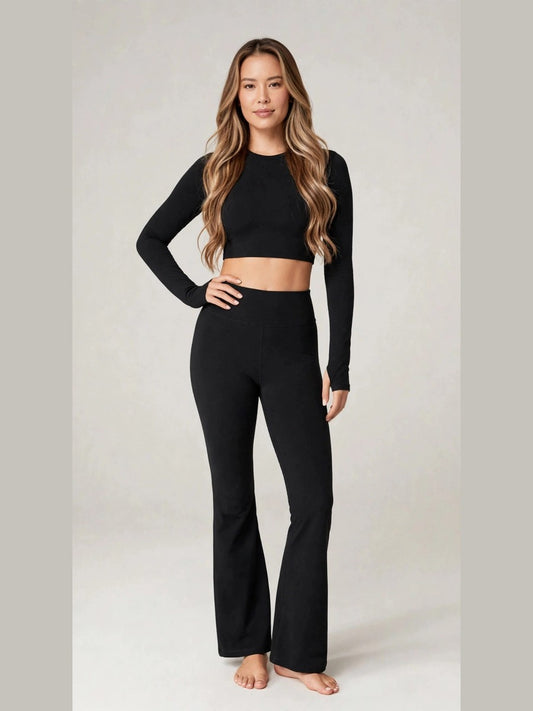 2-Piece Long-Sleeve Tee & Flare Leggings Set with Thumbholes